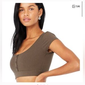 Alo Blissful Henley Bra Top Hot Cocoa